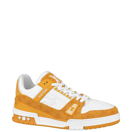 Louis Vuitton/路易威登 22年早春新款 LV TRAINER系列 男士黃色/白色老花丹寧布拼粒面牛皮革運(yùn)動鞋1A9JHD