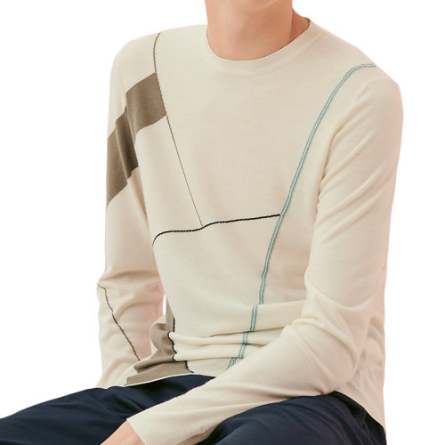 HERMES/愛馬仕 22年早春新款 男士本色羊絨羊毛混紡圓領(lǐng)毛衣H257052HA91LA