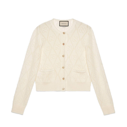 GUCCI/古馳  新款女士GG鏤空針織羊毛短款開(kāi)衫 642117XKBL79200