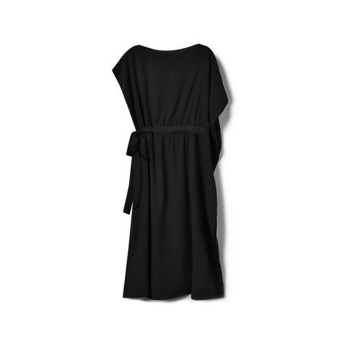 GeleiStory/GeleiStory  春夏新款寬松啞光不對(duì)稱蝙蝠袖系帶套頭亮色過膝長(zhǎng)連衣裙  女裝＞女士裙裝＞女士連衣裙