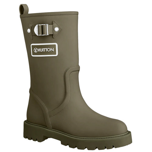 Louis Vuitton/路易威登 22年早春新款 TERRITORY系列 女士卡其綠色小牛皮浸漆效果銀扣中筒靴1A9H99