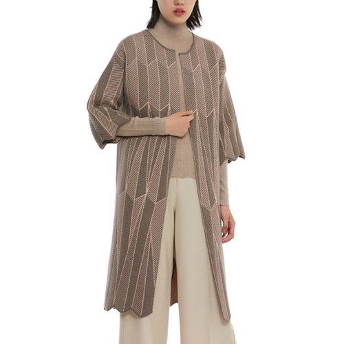 DUXI/度兮【定制】 女士針織衫/毛衣 駝粉色羽翼織紋大衣 (錦繡中華——2018非遺產(chǎn)服飾秀)同款服裝 駝色 M