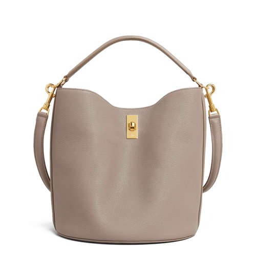 CELINE/賽琳  SEAU 16系列 女士卵石色粒面小牛皮金色旋轉(zhuǎn)扣單肩手提水桶包195573CR8.10BL