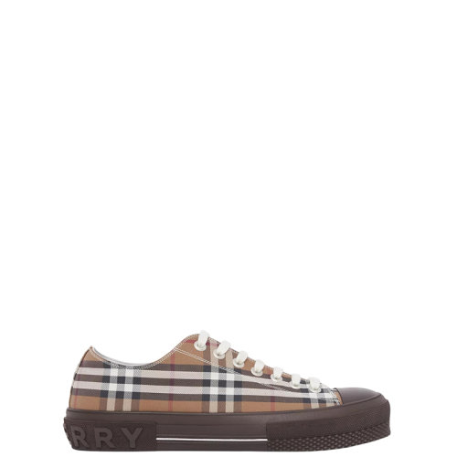 BURBERRY/博柏利 22年早春新款 男士樺木棕色棉質(zhì)拼小牛皮Vintage格紋運動鞋80496081