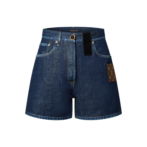 Louis Vuitton/路易威登 22年春夏新款 女士藍(lán)色純棉高腰迷你牛仔短褲熱褲1A9WPA