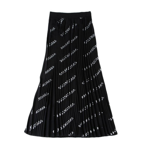 Balenciaga/巴黎世家 女裝 服飾 黑色聚酰胺白色logo裝飾時(shí)尚長裙 女士半身裙裙裝