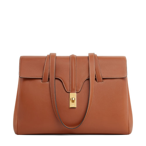 CELINE/賽琳 SOFT 16系列 女士黃褐色光滑小牛皮中號手提單肩包195543CR4.04LU