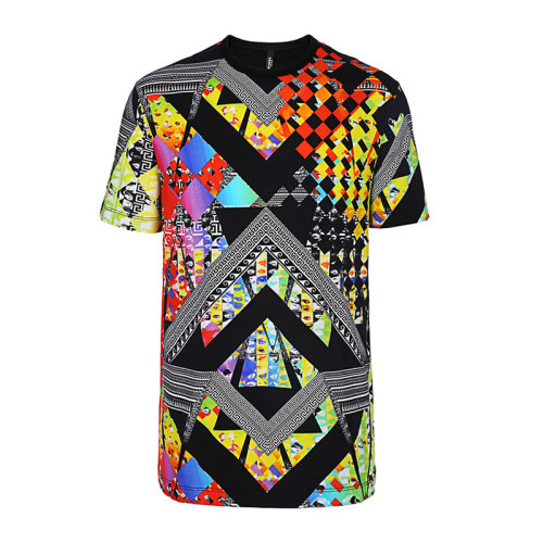 VERSACE/范思哲 男士多色拼色印花裝飾棉質(zhì)圓領(lǐng)短袖上衣T恤 BU90104-BJ10059-B7000