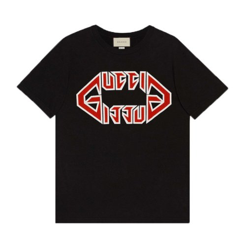 GUCCI 古馳  男裝 服裝 棉質(zhì)超大造型金屬風(fēng)Gucci印花時(shí)尚 男士短袖T恤