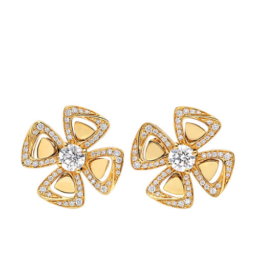 BVLGARI/寶格麗 經(jīng)典FIOREVER系列 18K金黃金鑲嵌鉆石四瓣花耳釘357500