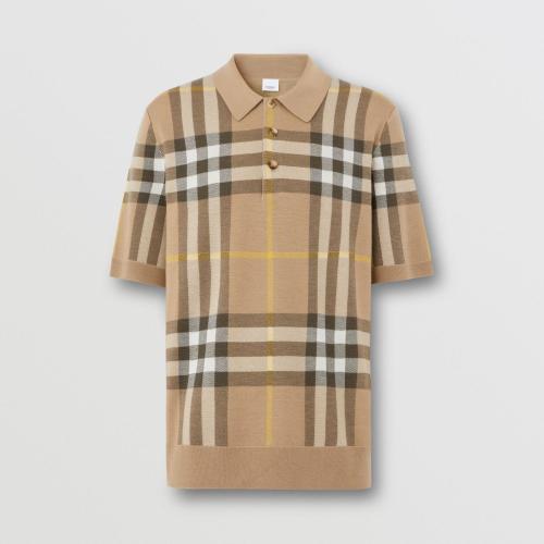  BURBERRY 22年秋冬 男士 格紋絲毛混紡提花 Polo 衫 80549191