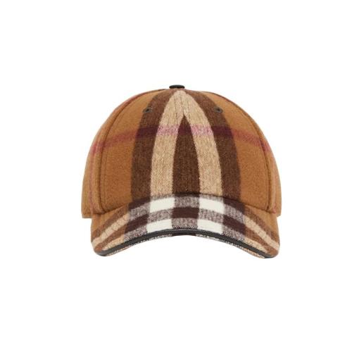 BURBERRY/博柏利 22年早春新款 男女同款樺木棕色純羊毛格紋棒球帽80369241