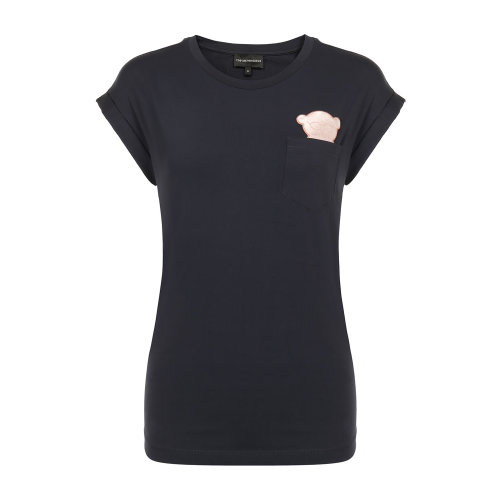 Emporio Armani/安普里奧阿瑪尼 藏藍(lán)色 女士MANGA BEAR口袋裝飾圓領(lǐng)短袖T恤【小熊系列】 6G2T6P-2JQAZ-0922