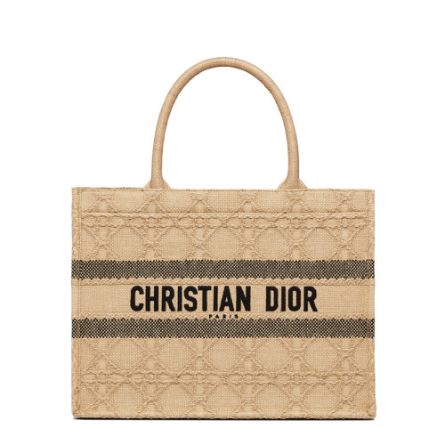 DIOR/迪奧 22春夏新款BOOK TOTE系列 女士小號(hào)酒椰草藤格紋黑色正面徽標(biāo)手提包M1296ZSQD_M925