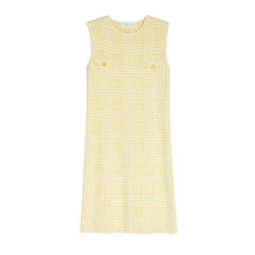 MaxMara/麥絲瑪拉 22年早春新款 PERDONI系列 女士檸檬黃色粘膠混紡彈力提花面料無袖連衣裙2321012706002