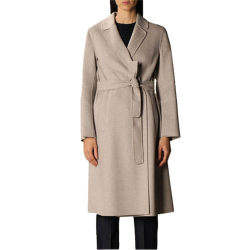 MaxMara/麥絲瑪拉 女士米色羊毛翻領(lǐng)腰帶款時尚百搭長袖上衣大衣風衣外套 90111311-600-032