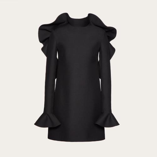  VALENTINO華倫天奴 22年秋冬 女士 連衣裙 ROBE COURTE EN CREPE COUTURE a VOLANTS 1B0VA0K11