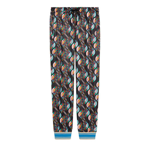 GUCCI/古馳 22秋冬款 The North Face聯(lián)名系列 男士多色滌綸/棉混紡飾有彩色印花LOGO圖案藍(lán)色羅紋針織袖口運(yùn)動(dòng)褲?675551XJDWY1072