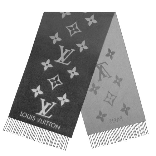 Louis Vuitton/路易威登新款 REYKJAVIK GRADIENT系列 女士灰色羊絨花朵和字母印花圍巾M76336