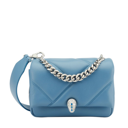 BVLGARI/寶格麗 SERPENTI CABOCHON系列 女士迷你XS款藍(lán)色小牛皮蛇首扣斜挎單肩手拿包291487