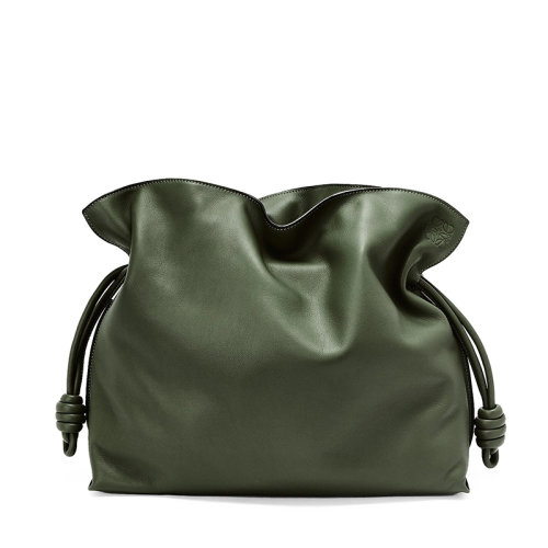  LOEWE/羅意威 22新款Flamenco系列 女士大號(hào)復(fù)古卡其色納帕小牛皮拉繩收緊單肩手提包A411FL1X01-4429