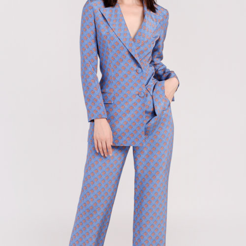 bifubyxingchen/彼伏藍紫色字母印花絲毛西裝女士西服