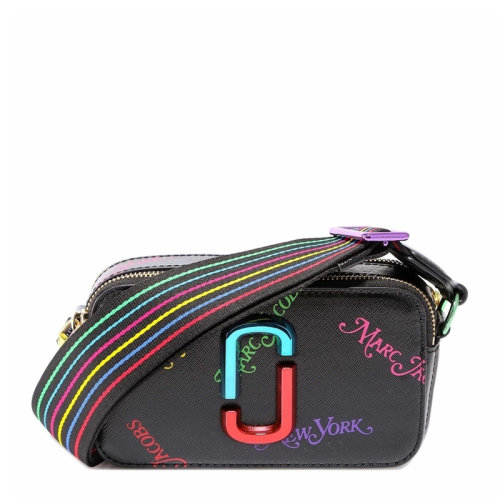 Marc Jacobs/馬克雅各布斯   女士黑色皮革字母涂鴉印花MJ相機(jī)包單肩包斜挎包