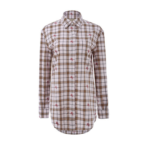 BURBERRY/博柏利 burberry服裝 純棉 淺紫色格紋女士長(zhǎng)袖襯衫 上裝 正裝