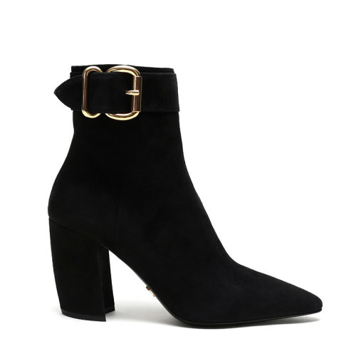 PRADA/普拉達(dá) 女士絨面皮革高跟短靴裸靴 1T774L 008 F 085