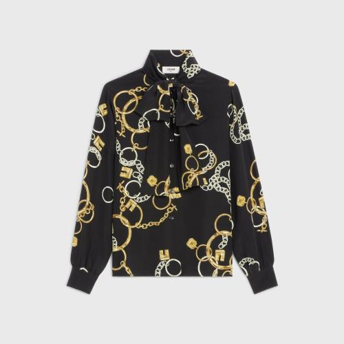  CELINE賽琳思琳 22年秋冬 女士 長袖襯衫 雙縐大花結(jié)襯衫 2B649738R.38AT