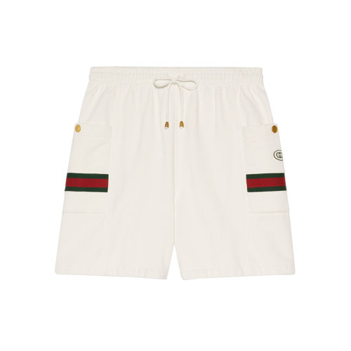  GUCCI/古馳 22年秋冬新款 男士水洗象牙白色純棉輕質毛氈面料短褲626976XJCOE9146