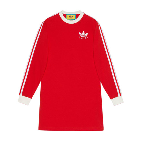  GUCCI/古馳 22年秋冬新款 adidas聯(lián)名系列 女士紅色純棉T恤連衣裙693537XJEBS6429