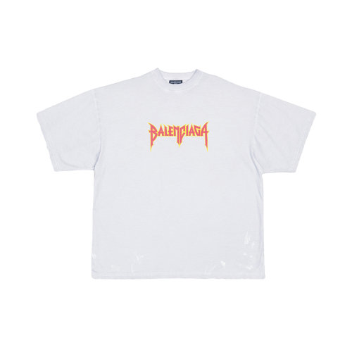 Balenciaga/巴黎世家 22年春夏新款 男女同款白色純棉油漆效果印花金屬風(fēng)寬松短袖T恤694576TMV880901