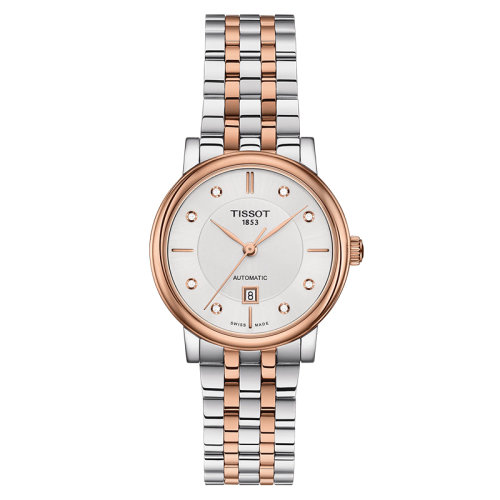 TISSOT/天梭 卡森臻我系列 女士銀色表盤自動(dòng)機(jī)械機(jī)芯精鋼表殼表帶腕表30毫米T122.207.22.036.00