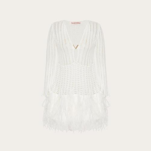  VALENTINO華倫天奴 22年秋冬 女士 連衣裙 ROBE BRODéE EN COTON ET PLUMES 1B3KD08S7FUA03