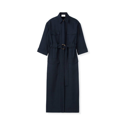 St.John/盛薔21早秋桑蠶絲襯衫式女士連衣裙K114C21