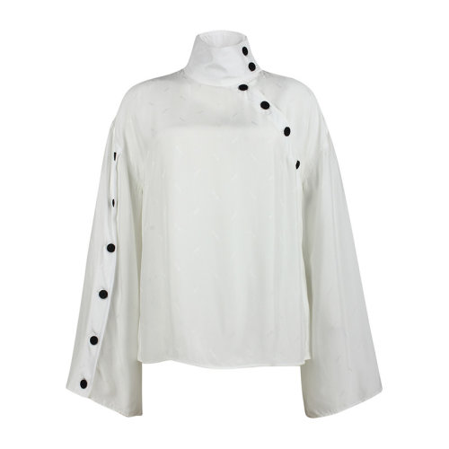 KENZO/高田賢三  凱卓女裝 女士白色時尚立領(lǐng)紐扣闊袖長袖襯衫 F862TO1055D9.01