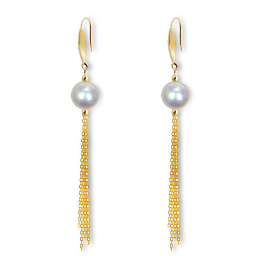 zhuella/珠艾樂 長流蘇耳環(huán)耳釘耳飾 日本Akoya海水珠 簡約時尚