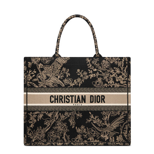 DIOR/迪奧 22新款BOOK TOTE系列 女士大號(hào)黑色面料線(xiàn)跡效果Jardin d'Hiver圖案刺繡單肩手提托特包M1286ZRYX_M911