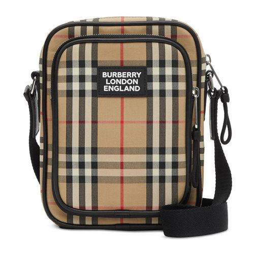 BURBERRY/博柏利 男士Vintage 格紋拼皮革斜挎包單肩包男包 8023381