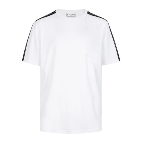 Givenchy/紀(jì)梵希 男士白色棉質(zhì)經(jīng)典字母徽標(biāo)飾帶圓領(lǐng)短袖上衣T恤 BM70UJ3002-100