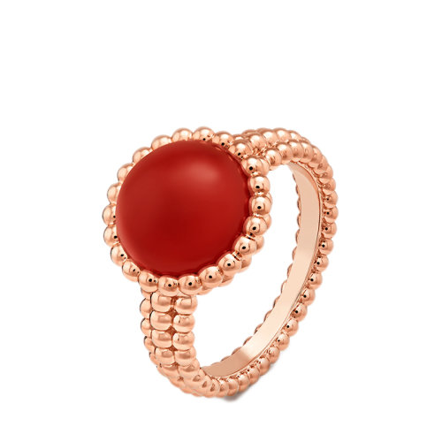 Van Cleef & Arpels/梵克雅寶 Perlée couleurs系列 18K金玫瑰金鑲嵌圓形紅玉髓戒指指環(huán)VCARP4DR00