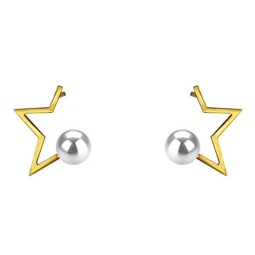 zhuella/珠艾樂(lè) 星月系列 5-6mm日本Akoya海水珍珠18k金耳釘