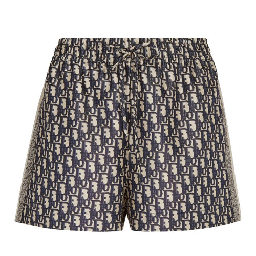 DIOR/迪奧 海軍藍色和白色桑蠶絲斜紋面料 Oblique 印花 女士短褲121P20A6608_X5803