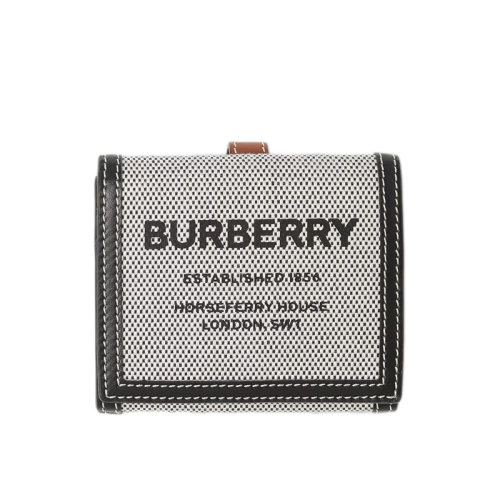 BURBERRY/博柏利  黑色/棕褐色棉帆布翻蓋Horseferry印花錢包80395461