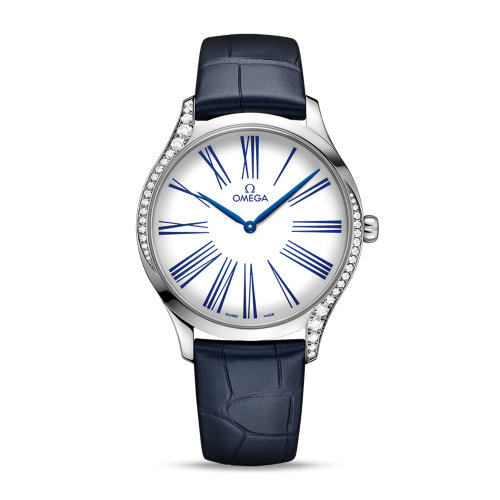 OMEGA/歐米茄 碟飛系列 名典 精鋼 表殼鑲鉆 皮質(zhì)表帶 石英機芯 女士腕表 428.18.39.60.04.001