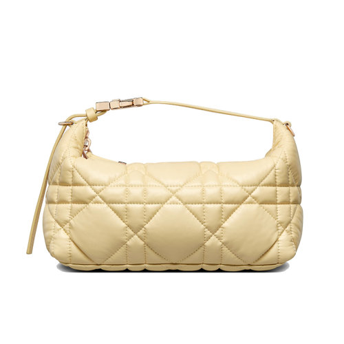 DIOR/迪奧 22新款DIORTRAVEL NOMAD系列 女士中號淡黃色超大藤格紋牛皮革CD金扣拉鏈開合單肩手拿手提包S5554OMIG_M26Y