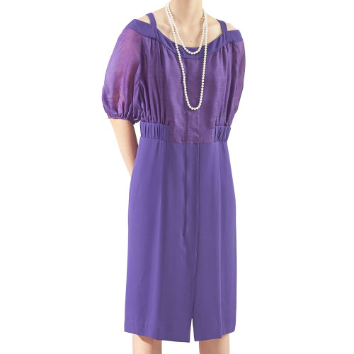 nisiss/怡夕燈籠袖露肩拼接開衩連身裙女士連衣裙n173so21