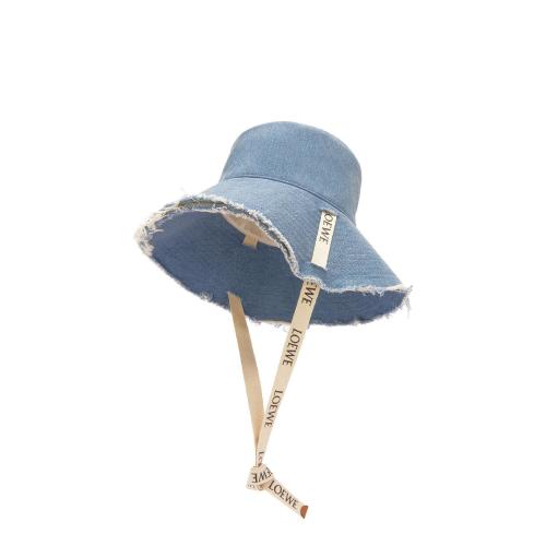  LOEWE羅意威 22年秋冬 女士 帽子 Frayed fisherman hat in denim and calfskin K820HF1X26-54