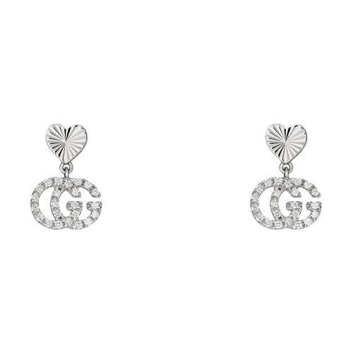 GUCCI/古馳 GG Running系列 18K金白金雙G鑲鉆吊墜鉆石耳環(huán) 648602J85689066